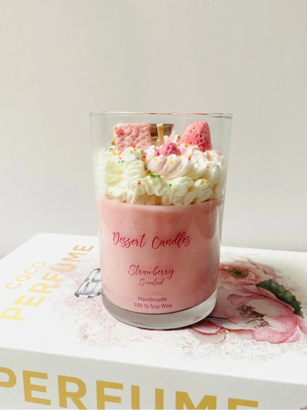 Strawberry Scented Pink Soy Wax Candle